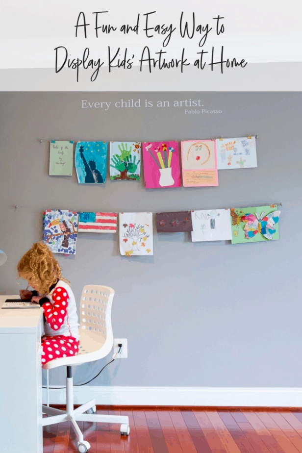 A fun and creative picture wall in the kids playroom - a quick and easy DIY way to display kids artwork at home without the mess!