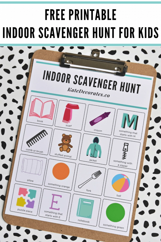 This FREE indoor scavenger hunt for kids printable is a fun activity for kids. Your kids search for common household object, toys or clothes shown on the sheet.