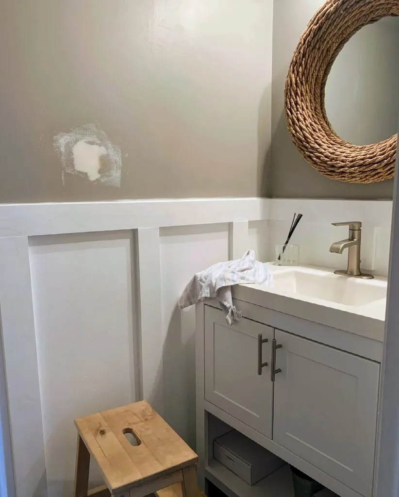 small powder room makeover wainscoting